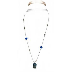 NWT Gemma Simone Blue Woven Choker Layered Stone Pendant Chain Necklace 12-28"